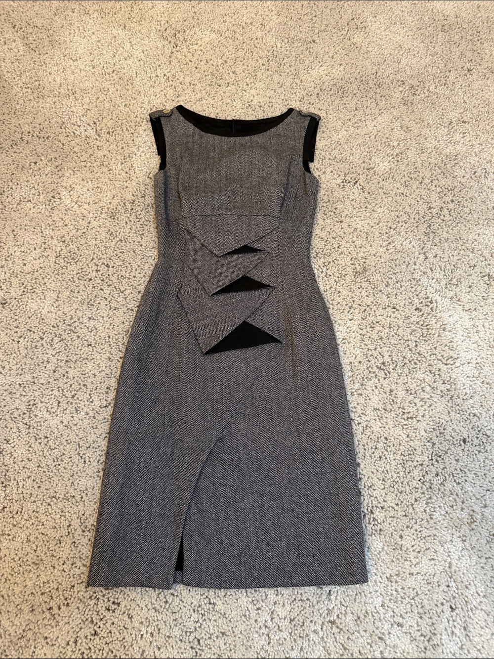 Karen Mullen Gray Tweed Sheath Dress with Black Trim